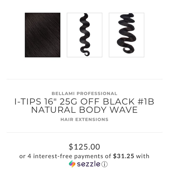 Bellami 16in Hair Extensions - 1 Weft & 2 I-Tip Natural Body Wave Off Black - Picture 6 of 10